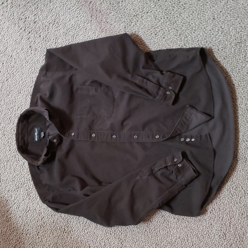 Mens Eddie Bauer XLG Long Sleeve Dark Brown Corduroy Button Up Shirt